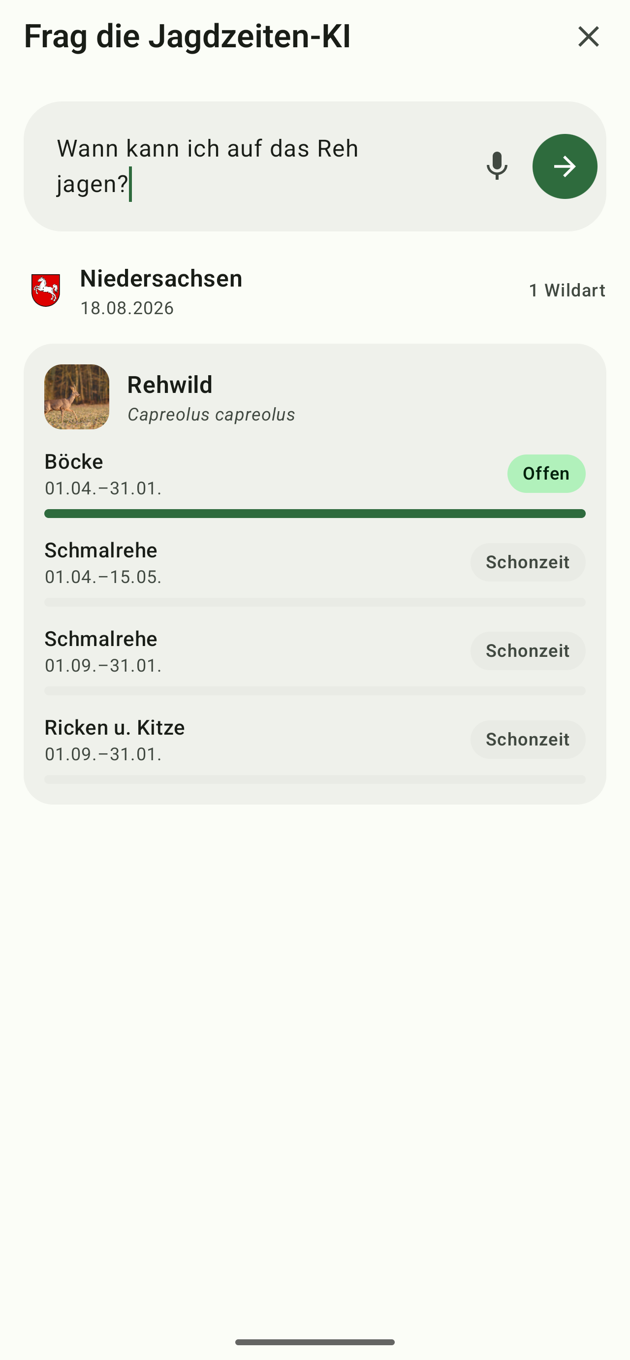 Jagdzeiten-App: KI-Suche